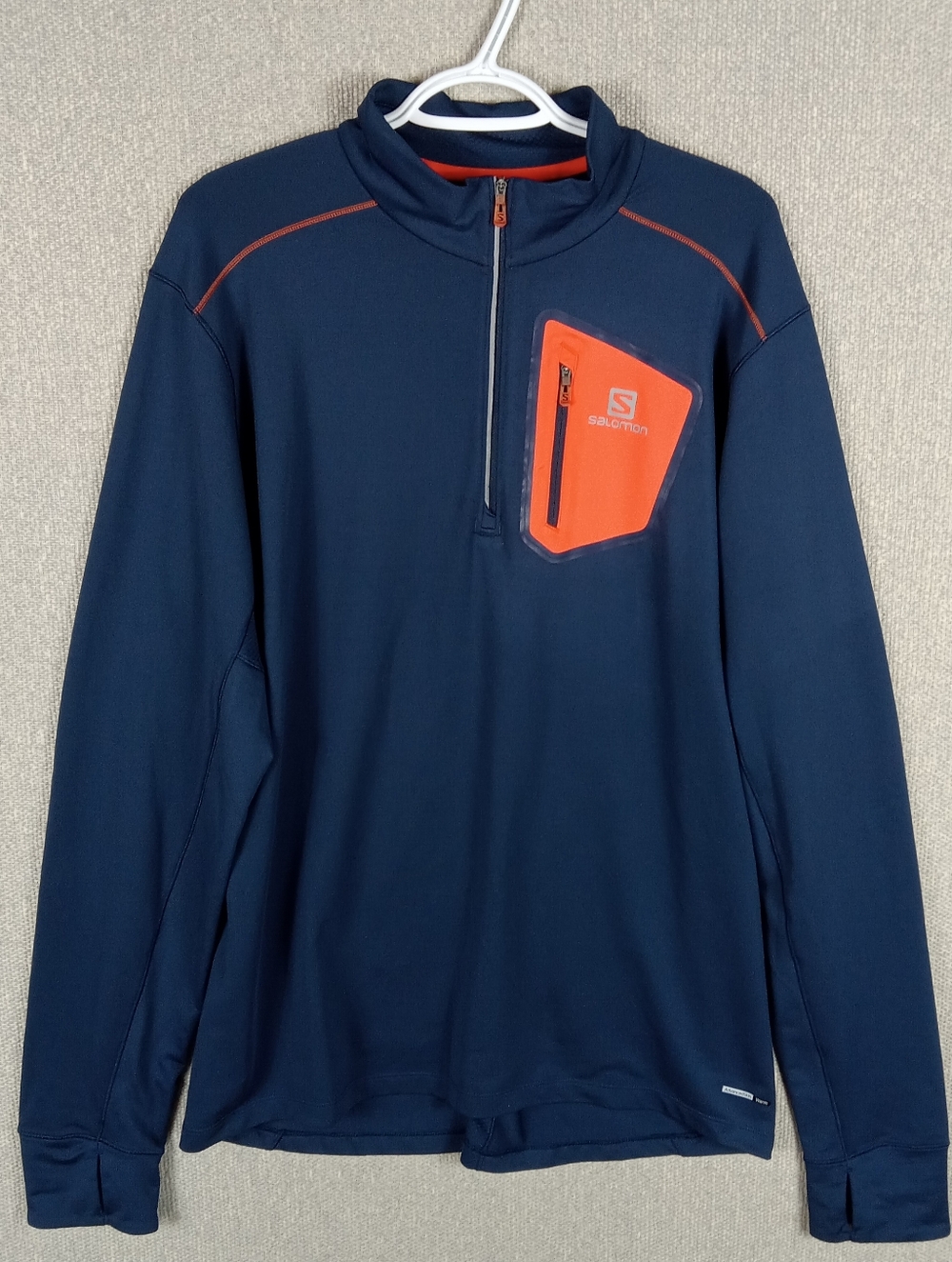 Salomon Men's Trail Runner Warm Mid 1/2 Zip Performance Pullover Navy Orange XL